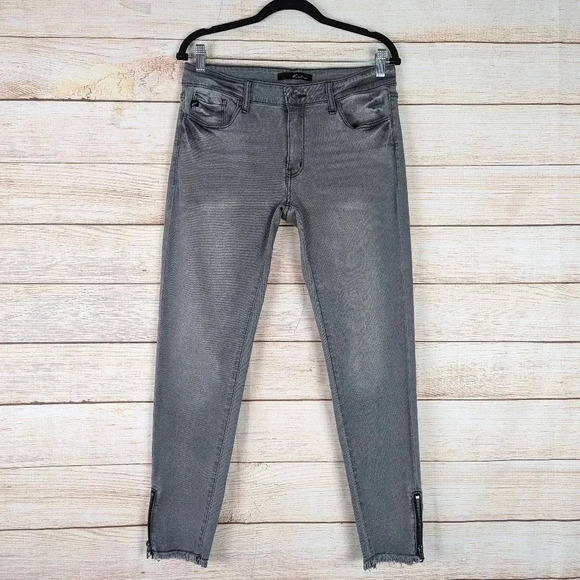 Kancan Women’s Size 29 Slim Ankle Zip Skinny Jeans Gray Stretchy Raw Edge Hem - Picture 1 of 11